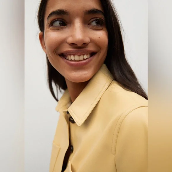 Mango Yellow Faux Leather Shirt Dress sz 2 - Picture 7 of 12